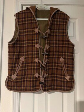 Vintage 1970 Plaid Australia Wool hooded vest estate sale item medium large see